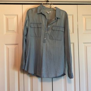 Blue jean long-sleeve 3/4 button down